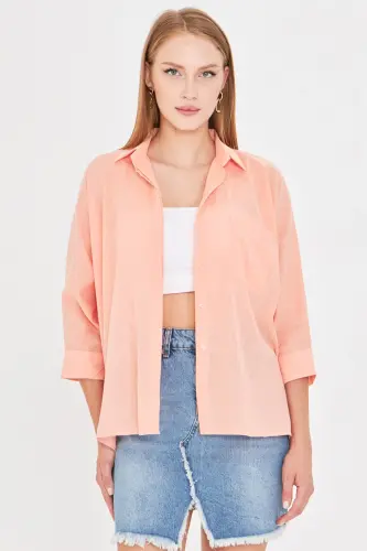 Kadın Yavruağzı Cepli Salaş Keten Gömlek ARM-21Y001035-Yavruağzı - ARMONIKA (1)