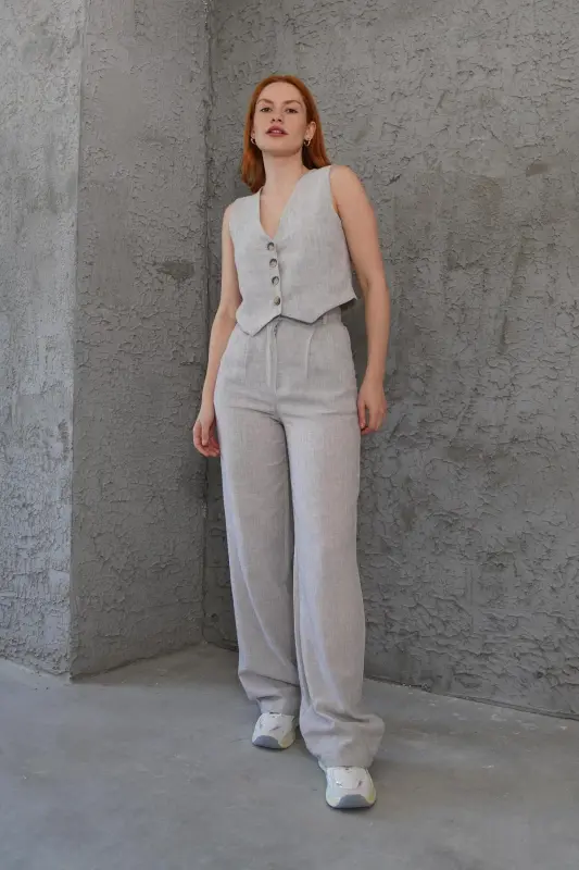 Kadın Yelek Pantolon 2'li Takım-Taş - 2