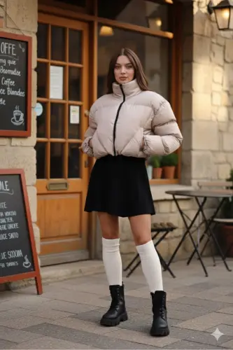 Kadın Yeni Sezon Çapraz Dikişli Kışlık Mont Lastik Detaylı Crop-Bejcropmont2 - MYPAGEBUTIK (1)