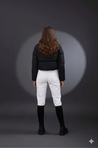 Kadın Yeni Sezon Çapraz Dikişli Kışlık Mont Lastik Detaylı Crop-Siyahcrop3 - 7