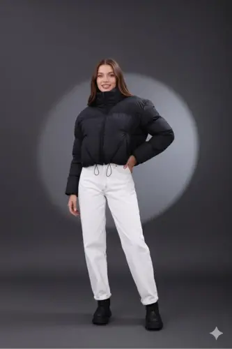 Kadın Yeni Sezon Çapraz Dikişli Kışlık Mont Lastik Detaylı Crop-Siyahcrop3 - MYPAGEBUTIK (1)