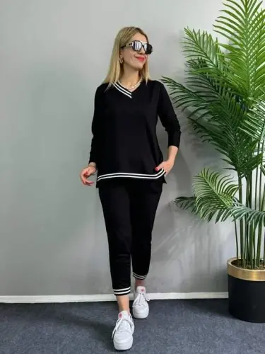 Kadın Yeni Sezon Uzun Kollu Ribana Detay Ikili Takım - 1