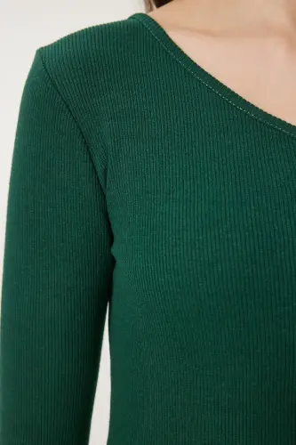 Kadın Yeşil Açık Omuzlu Fitilli Örme Bluz TG00011 - Yeşil - 6
