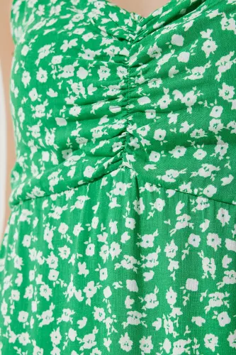 Kadın Yeşil Askılı Desenli Viskon Elbise UB00236-Yeşil - 4