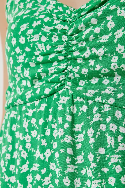 Kadın Yeşil Askılı Desenli Viskon Elbise UB00236-Yeşil - 4