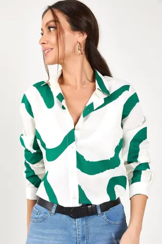 Kadın Yeşil Desenli Uzun Kol Gömlek ARM-22K001123-Yeşil - ARMONIKA (1)