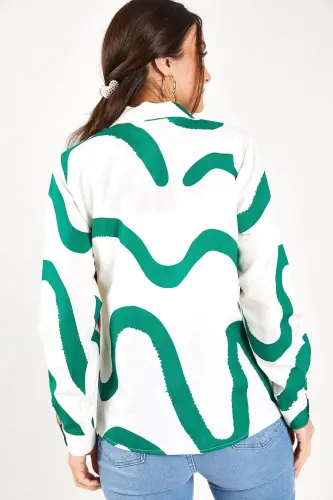 Kadın Yeşil Desenli Uzun Kol Gömlek ARM-22K001123-Yeşil - 4