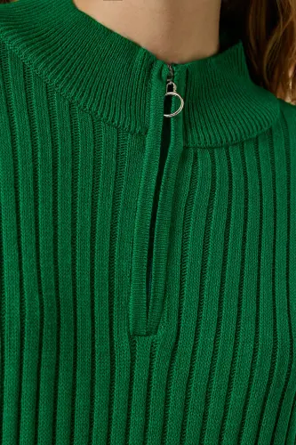 Kadın Yeşil Fitilli Oversize Triko Elbise DD01251 - Yeşil - 4