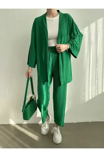 Kadın Yeşil Kimono Pantolon Örme Takımı-Yeşil - BEJNA (1)