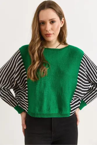 Kadın Yeşil Kol Detaylı Triko Kazak KZK-19000817-Yeşil - 1