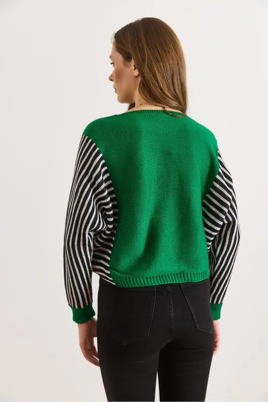 Kadın Yeşil Kol Detaylı Triko Kazak KZK-19000817-Yeşil - 3