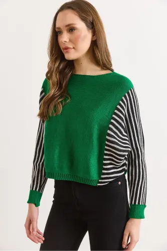 Kadın Yeşil Kol Detaylı Triko Kazak KZK-19000817-Yeşil - 6