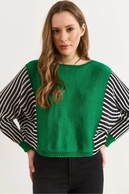 Kadın Yeşil Kol Detaylı Triko Kazak KZK-19000817-Yeşil - 1