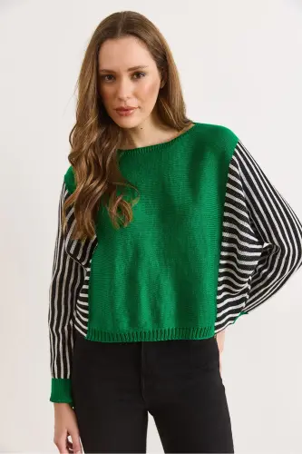 Kadın Yeşil Kol Detaylı Triko Kazak KZK-19000817-Yeşil - OLALOOK (1)