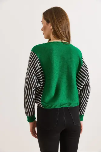 Kadın Yeşil Kol Detaylı Triko Kazak KZK-19000817-Yeşil - 3