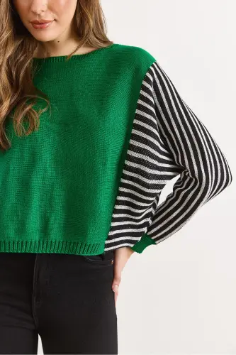 Kadın Yeşil Kol Detaylı Triko Kazak KZK-19000817-Yeşil - 4