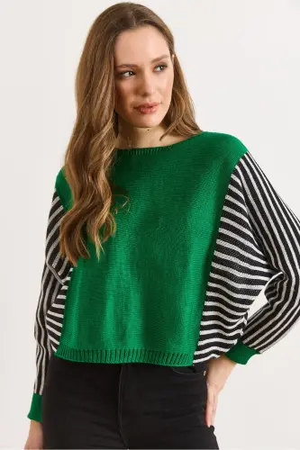 Kadın Yeşil Kol Detaylı Triko Kazak KZK-19000817-Yeşil - 5