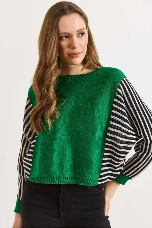 Kadın Yeşil Kol Detaylı Triko Kazak KZK-19000817-Yeşil - 5