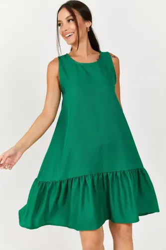 Kadın Yeşil Kolsuz Eteği Fırfırlı Elbise ARM-18Y001156-Yeşil 