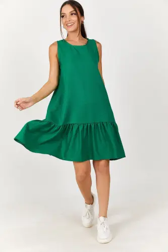 Kadın Yeşil Kolsuz Eteği Fırfırlı Elbise ARM-18Y001156-Yeşil - ARMONIKA (1)