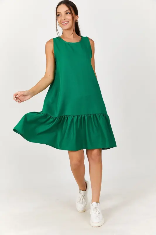 Kadın Yeşil Kolsuz Eteği Fırfırlı Elbise ARM-18Y001156-Yeşil - 2