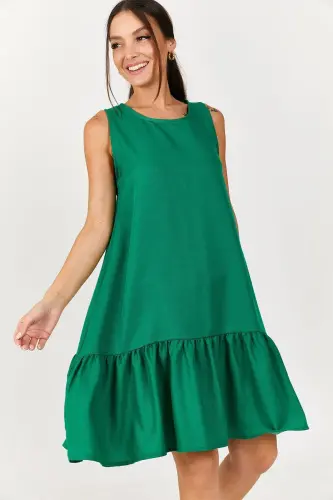 Kadın Yeşil Kolsuz Eteği Fırfırlı Elbise ARM-18Y001156-Yeşil - 3