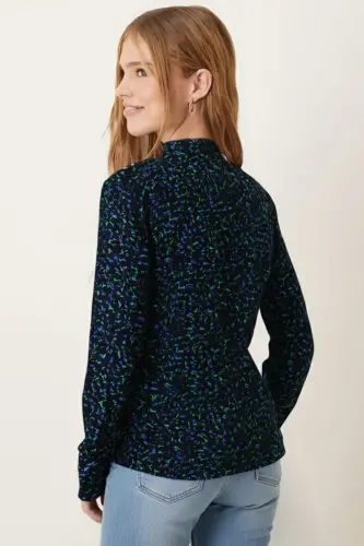 Kadın Yeşil-Mavi Desenli Uzun Kol Gömlek ARM-22K001123-Yeşil - 4