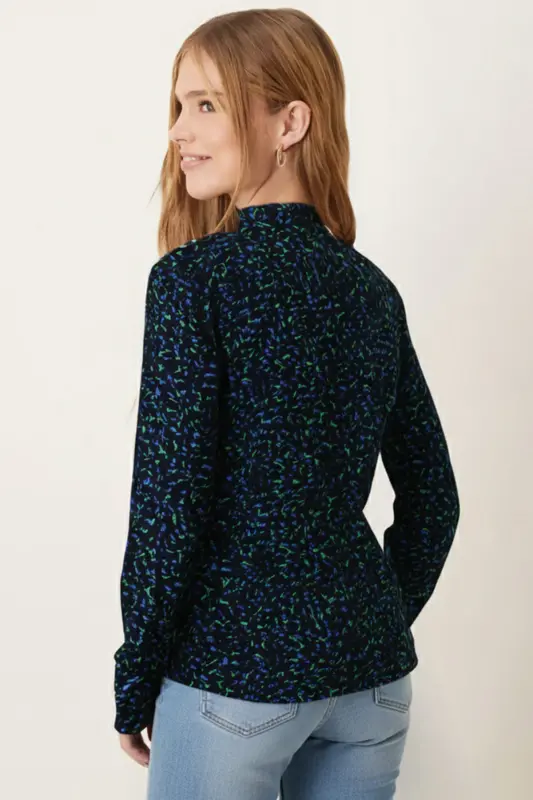 Kadın Yeşil-Mavi Desenli Uzun Kol Gömlek ARM-22K001123-Yeşil - 4