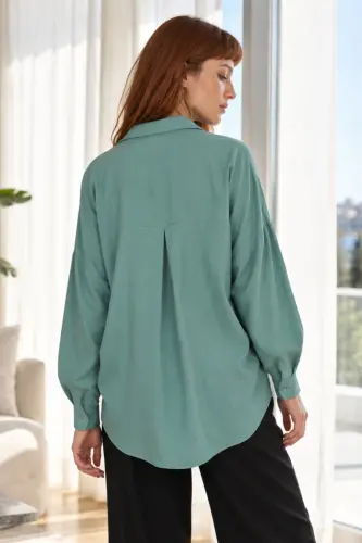 Kadın Yeşil Oversize Uzun Basic Gömlek ARM-22Y001118 - Yeşil - armonika (1)