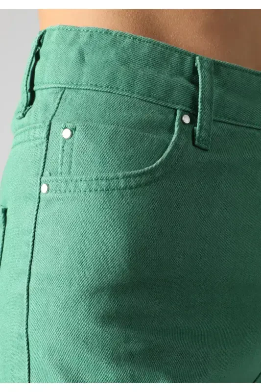 Regular Fit Yüksek Bel Düz Paça Kadın Yeşil Pantolon - 6