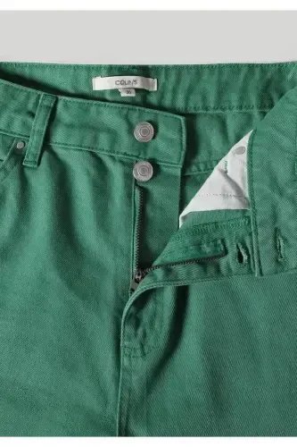 Regular Fit Yüksek Bel Düz Paça Kadın Yeşil Pantolon - 8