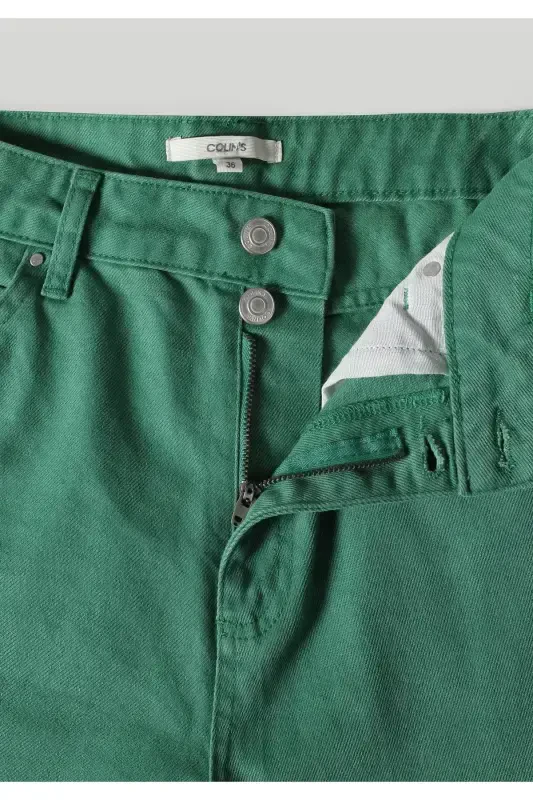 Regular Fit Yüksek Bel Düz Paça Kadın Yeşil Pantolon - 8