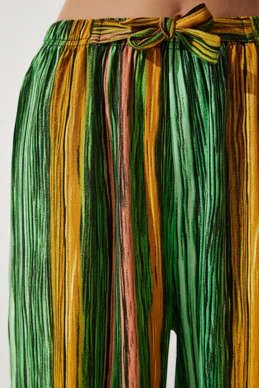 Kadın Yeşil Sarı Desenli Dökümlü Viskon Palazzo Pantolon EN00606-Yeşil Sarı - 2