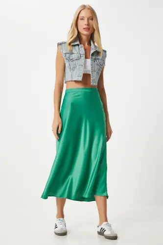 Kadın Yeşil Saten Yüzeyli Etek FN03361-Yeşil - 1