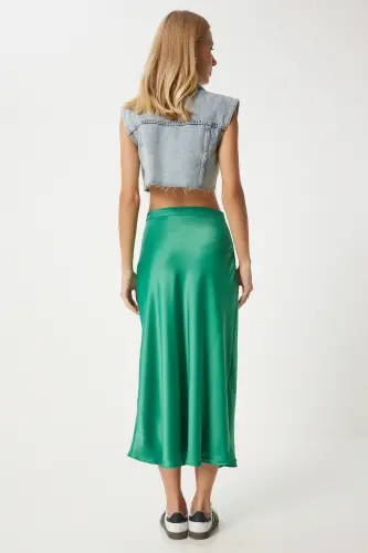 Kadın Yeşil Saten Yüzeyli Etek FN03361-Yeşil - 3