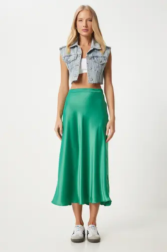 Kadın Yeşil Saten Yüzeyli Etek FN03361-Yeşil - 2
