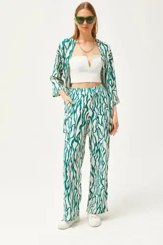 Kadın Yeşil Üst Kimono Alt Cepli Pantolon Takım TKM-19000276-Yeşil - 1