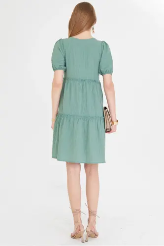 Kadın Yeşil V Yaka Kısa Kol Fırfırlı Elbise ARM-25Y001049-Yeşil - 5