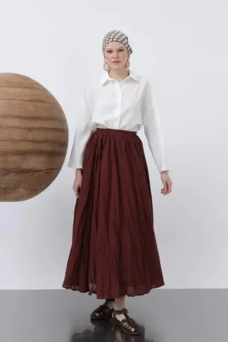 Kadın Yüksek Bel Arkadan Fermuarlı Kırışık Geniş Kesimli Vural Etek - 1