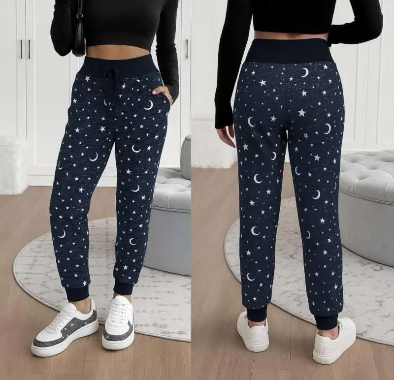 Kadın Yüksek Bel Bağcıklı Desenli Iki Iplik Pantolon - BÜYÜKBEDENIZ