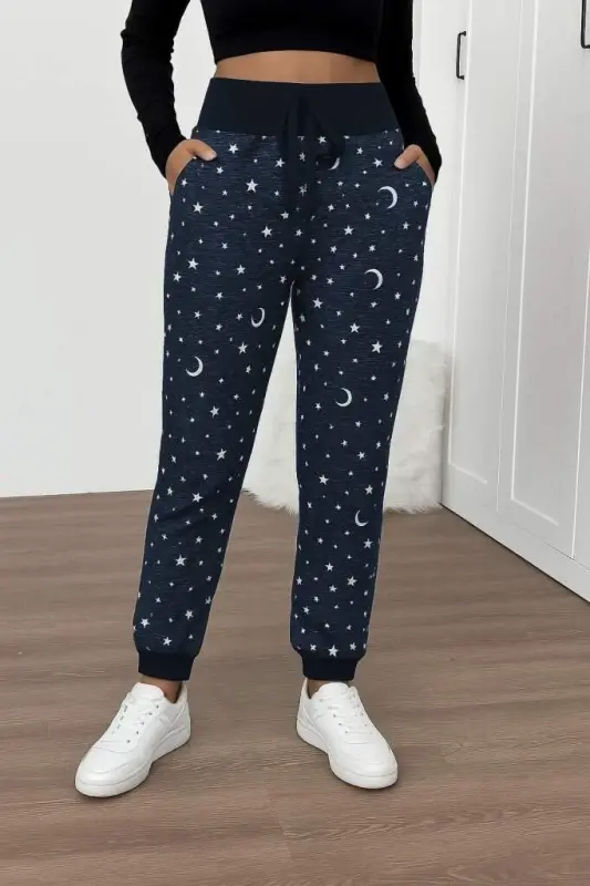 Kadın Yüksek Bel Bağcıklı Desenli Iki Iplik Pantolon - 3