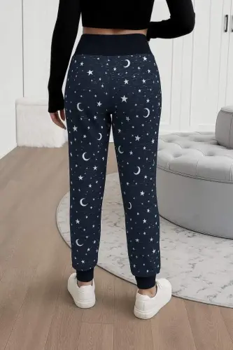 Kadın Yüksek Bel Bağcıklı Desenli Iki Iplik Pantolon - 5