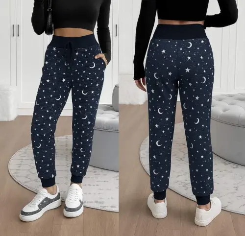 Kadın Yüksek Bel Bağcıklı Desenli Iki Iplik Pantolon - 1