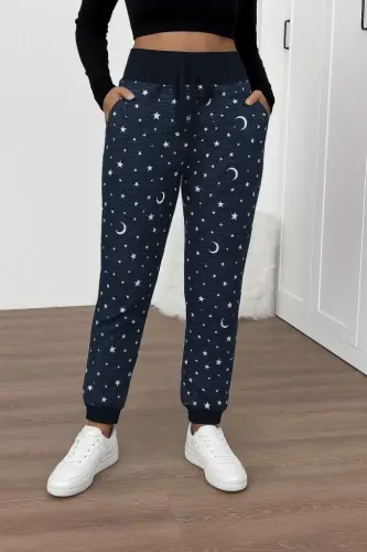 Kadın Yüksek Bel Bağcıklı Desenli Iki Iplik Pantolon - 3