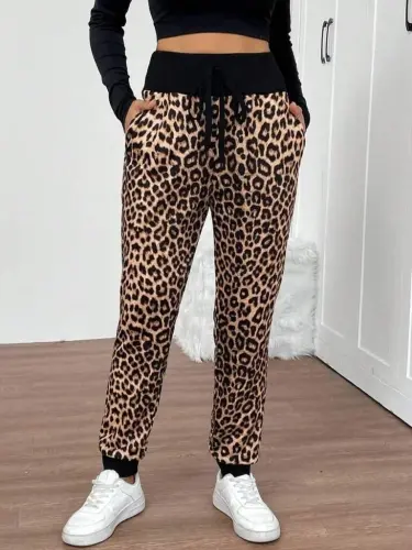 Kadın Yüksek Bel Bağcıklı Desenli Iki Iplik Pantolon - BÜYÜKBEDENIZ (1)