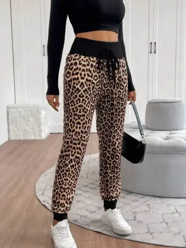 Kadın Yüksek Bel Bağcıklı Desenli Iki Iplik Pantolon - 5