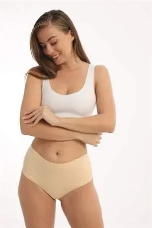 Kadın Yüksek Bel Basic Dikişsiz Lazer Kesim Külot 3'lü Paket Ten - 13