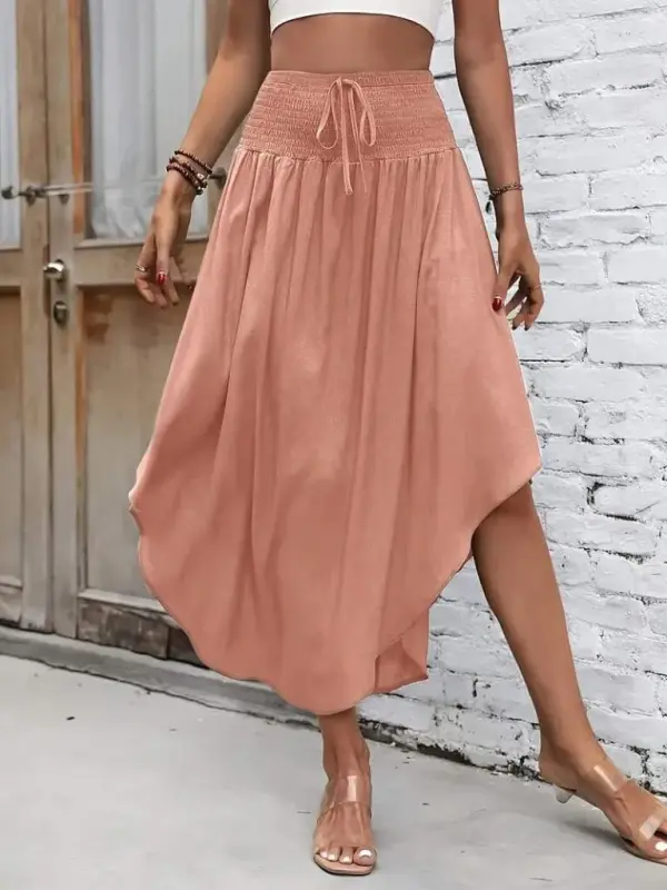 Kadın Yüksek Bel Belden Bağlamalı Asimetrik Kesim Detaylı Sandy Etek - 5