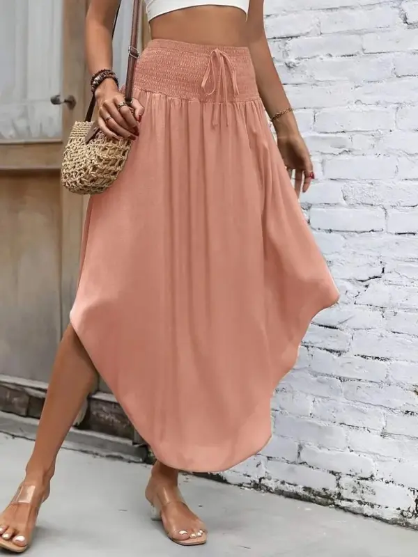 Kadın Yüksek Bel Belden Bağlamalı Asimetrik Kesim Detaylı Sandy Etek - BÜYÜKBEDENIZ