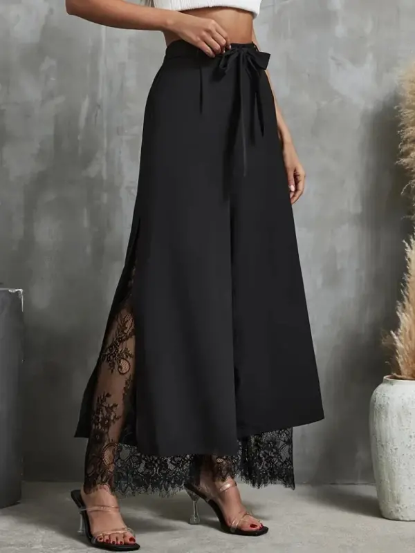 Kadın Yüksek Bel Belden Kuşaklı üst Dalgıç Alt Dantel Detaylı Dalgıç Pantolon - 3